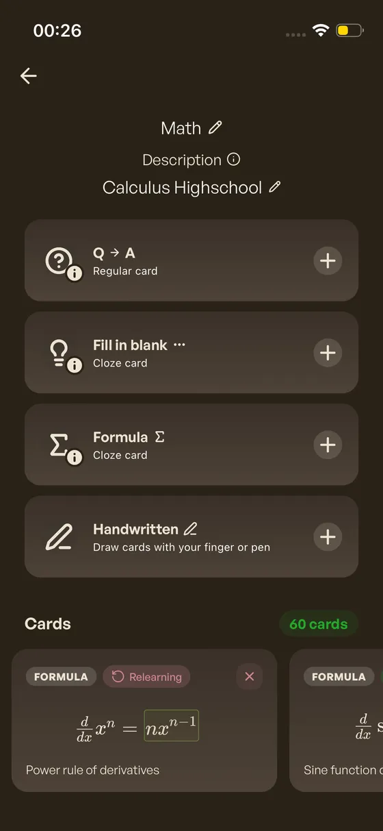 Deck screen with editable description field
