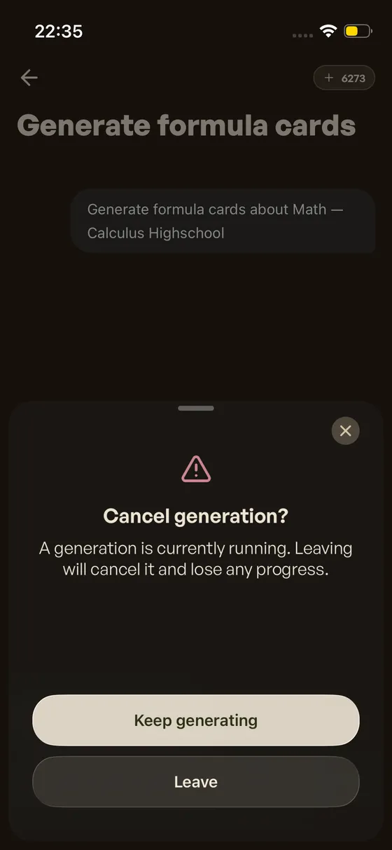 Cancel generation confirmation dialog